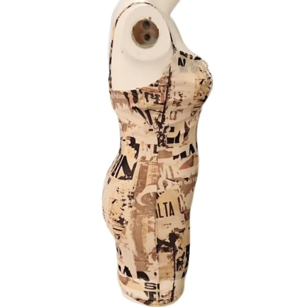 [Forever 21] Beige Print Spaghetti Strap Dress - Size L - Picture 2 of 8